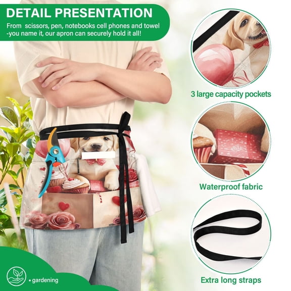 YAZAOO Aprons with Pockets for Server Aprons with 3 Pockets Water Resistant Half Waist Apron Labrador Happy Birthday