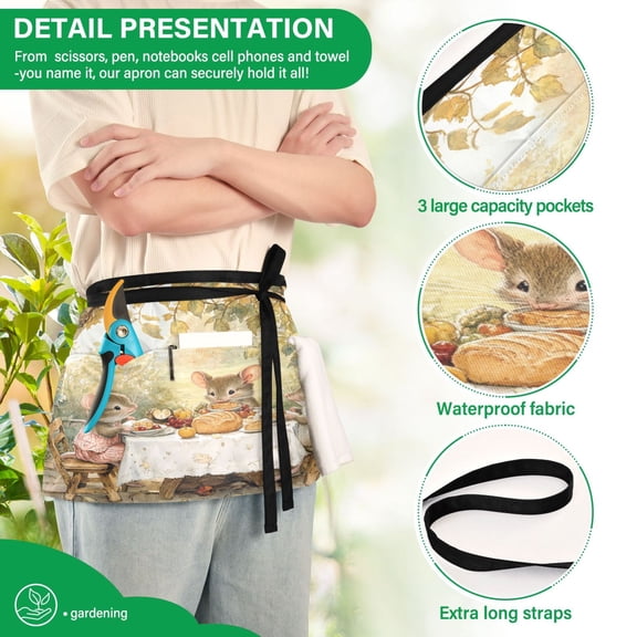 YAZAOO Aprons with Pockets for Server Aprons with 3 Pockets Water Resistant Half Waist Apron Mices Take Breads