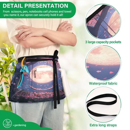 YAZAOO Aprons with Pockets for Server Aprons with 3 Pockets Water Resistant Half Waist Apron Pink Moon