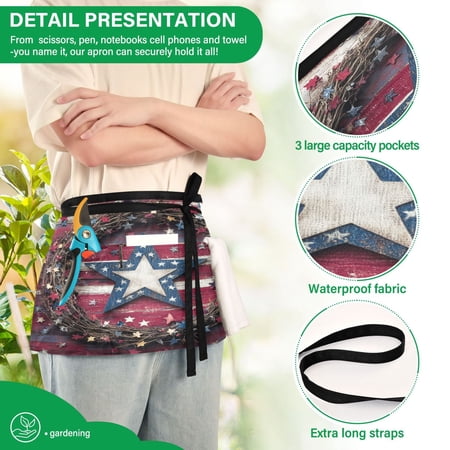 YAZAOO Aprons with Pockets for Server Aprons with 3 Pockets Water Resistant Half Waist Apron Simple Stars Pattern