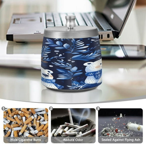 YAZAOO Ashtray for Cigarettes Stainless Creativity Polar Bears in Blue Scarf Pattern Steel Smokeless Ashtrays