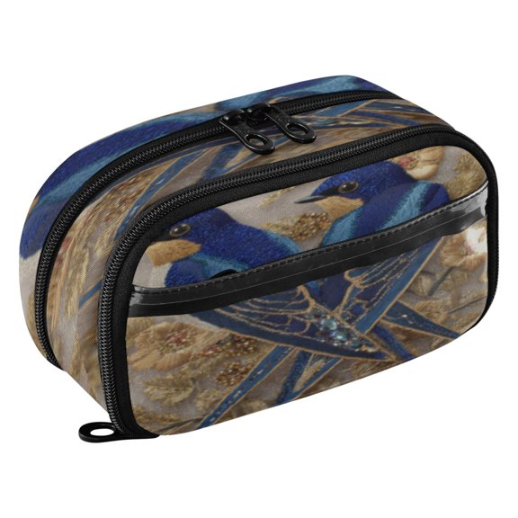 YAZAOO Azure Duet Pattern Waterproof Polyester PVC Pencil Case Clear Window Dual Zipper Stationery Organizer