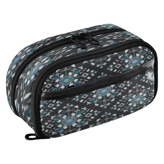 YAZAOO Azure Ice Crystal Pattern Waterproof Polyester PVC Pencil Case Clear Window Dual Zipper Stationery Organizer