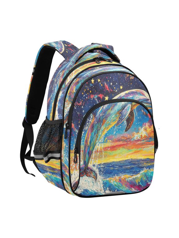 Backpack Fashio Celestial Dolphin Dance Pattern Suitable Schoolbag Traveling Bag