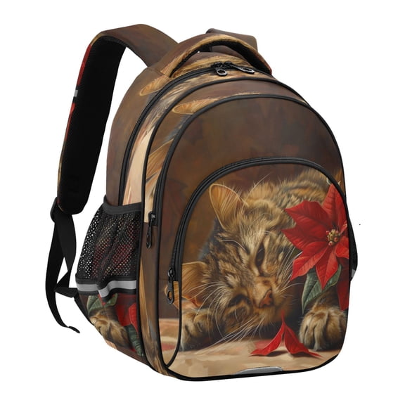 YAZAOO Backpack Fashio Cozy Cat with Florals Pattern Suitable Schoolbag Traveling Bag