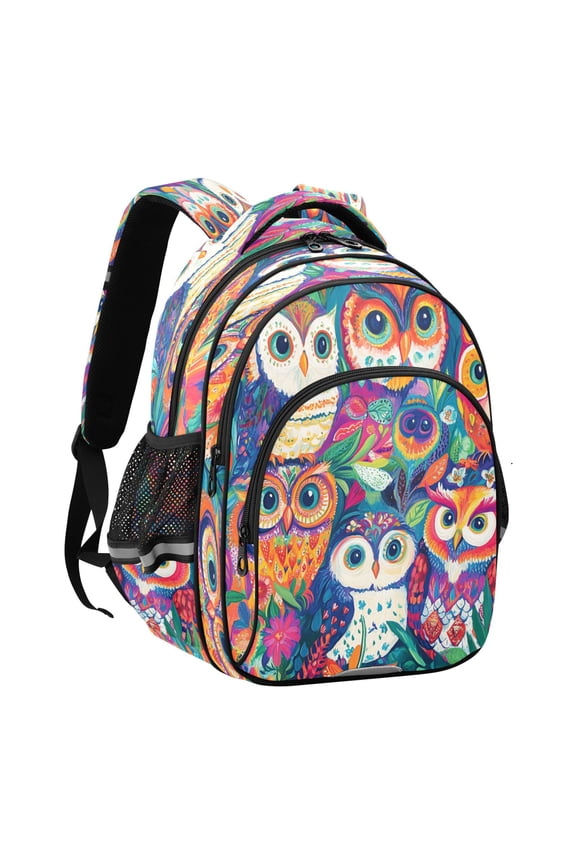 Backpack Fashio Fantasy Owls Amidst Petals Pattern Suitable Schoolbag Traveling Bag