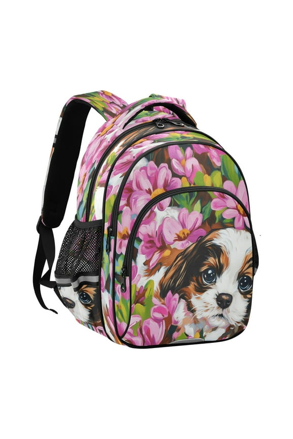Backpack Fashio Puppy in Bloom Pattern Suitable Schoolbag Traveling Bag