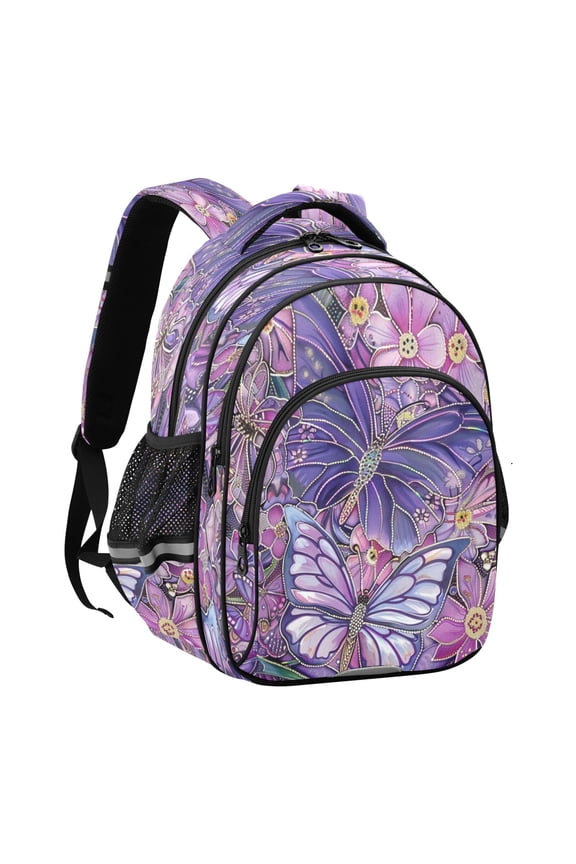 Backpack Fashio Purple Butterfly Garden Pattern Suitable Schoolbag Traveling Bag