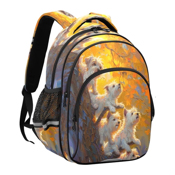 YAZAOO Backpack Fashio Westies in The Fall Foliage Pattern Suitable Schoolbag Traveling Bag