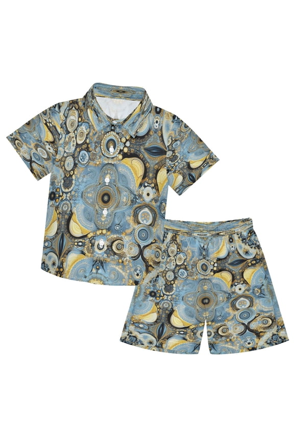 Button-Down Shirts Summer Shorts Sets Fashion Celestial Blue Pattern Casual Set