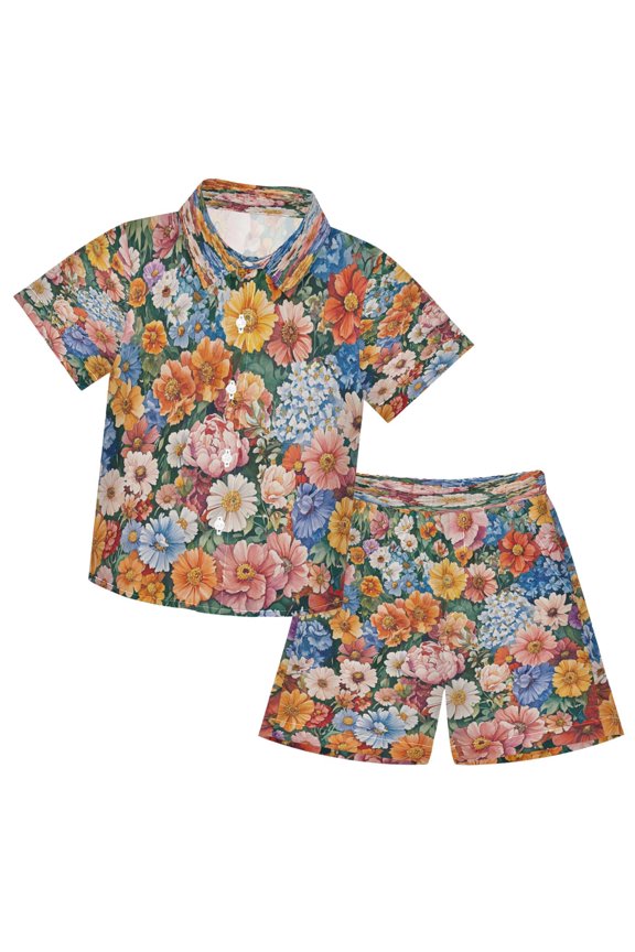 Button-Down Shirts Summer Shorts Sets Fashion Colorful Floral Fiesta Pattern Casual Set