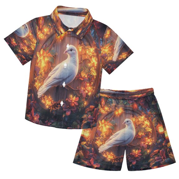 YAZAOO Button-Down Shirts Summer Shorts Sets Fashion Dove Of Dreams Pattern Casual Set