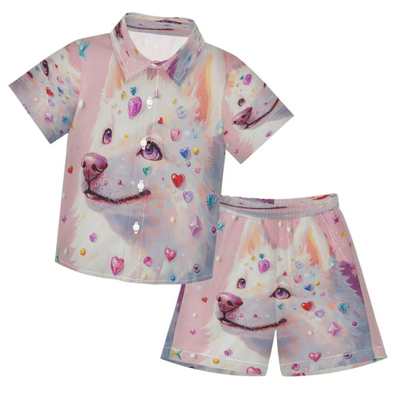 YAZAOO Button-Down Shirts Summer Shorts Sets Fashion Gems Of Joy Pattern Casual Set