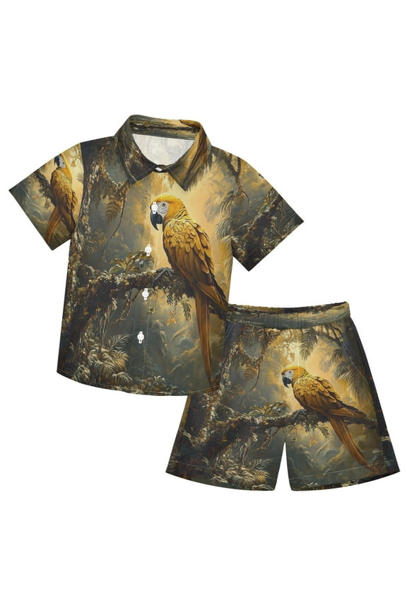 Button-Down Shirts Summer Shorts Sets Fashion Jungle Jewel Pattern Casual Set