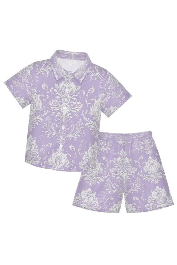 Button-Down Shirts Summer Shorts Sets Fashion Lavender Lace Patterns Pattern Casual Set