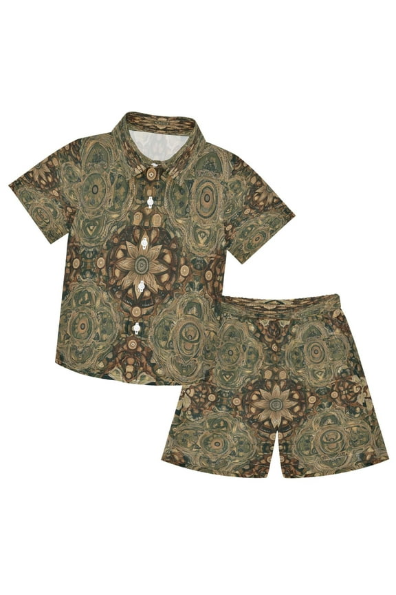 Button-Down Shirts Summer Shorts Sets Fashion Organic Symmetry Pattern Casual Set