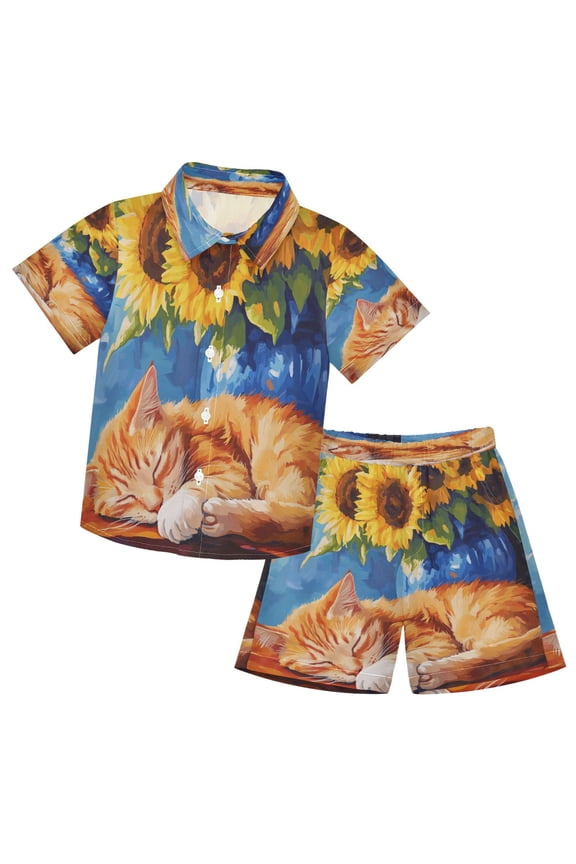 Button-Down Shirts Summer Shorts Sets Fashion Sunflower Dreams Pattern Casual Set