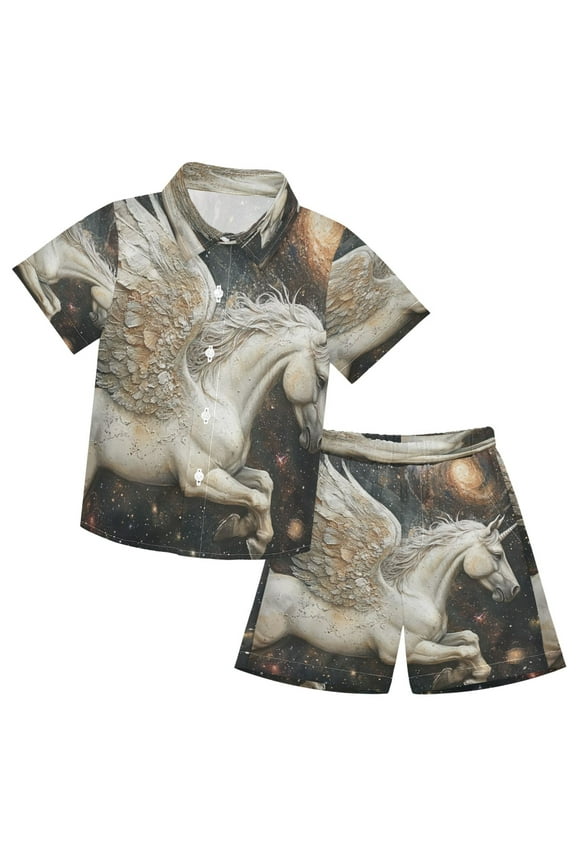 Button-Down Shirts Summer Shorts Sets Fashion Unicorn in Space Pattern Casual Set