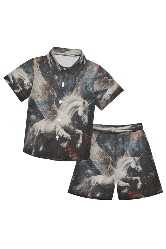 Button-Down Shirts Summer Shorts Sets Fashion Unicorn in Space Pattern Casual Set