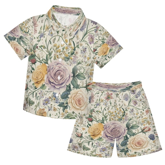YAZAOO Button-Down Shirts Summer Shorts Sets Fashion Whimsical Garden: Pastel Floral Design Pattern Casual Set