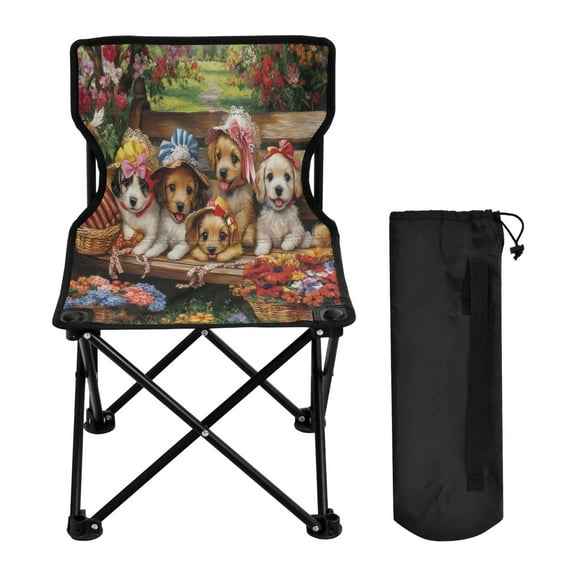 YAZAOO Camping Chairs Modern Blossom Buddies on A Bench Pattern Folding chair