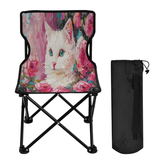 YAZAOO Camping Chairs Modern Cat Surrounded by Rose Pattern Folding chair