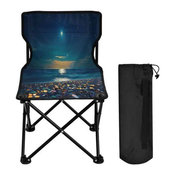 YAZAOO Camping Chairs Modern Colorful Stones on Moonlit Beach Pattern Folding chair