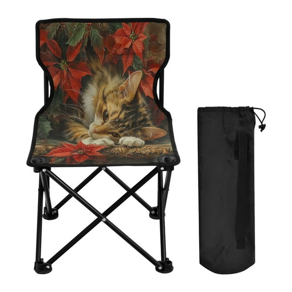 YAZAOO Camping Chairs Modern Cozy Cat Among Poinsettias Pattern Folding chair