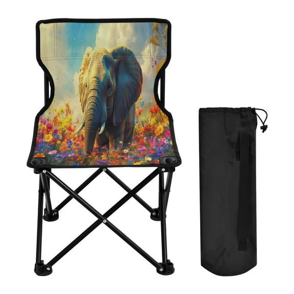 YAZAOO Camping Chairs Modern Elephant in Colorful Flowers Pattern Folding chair