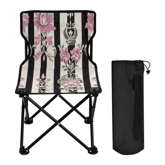 YAZAOO Camping Chairs Modern Floral Pink Black Damask Pattern Folding chair