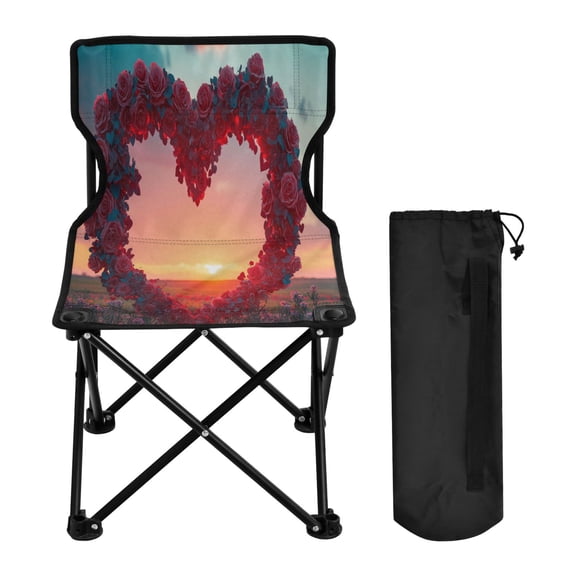YAZAOO Camping Chairs Modern Heart Shaped Floral Wreath Sunset Pattern Folding chair