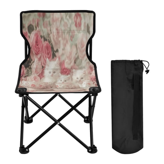 YAZAOO Camping Chairs Modern Kittens Tea Roses Pattern Folding chair