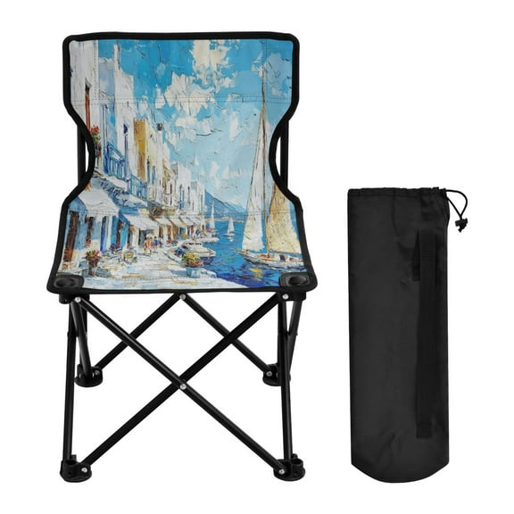 YAZAOO Camping Chairs Modern Mediterranean Seaside Village Pattern Folding chair