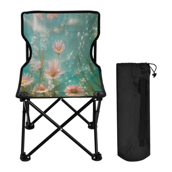 YAZAOO Camping Chairs Modern Pink Flowers and Bubbles Pattern Folding chair