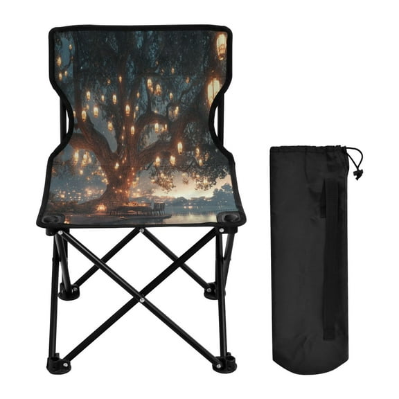 YAZAOO Camping Chairs Modern Tree with Hanging Lanterns Lakeside Pattern Folding chair