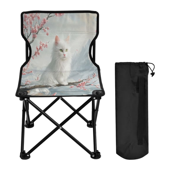 YAZAOO Camping Chairs Modern White Cat on Branch in Cherry Blossom Pattern Folding chair