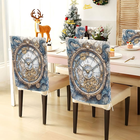 YAZAOO Chair Covers Set Home Kitchen Antique Clock Printing Party Decor Seat Back Cover Protector