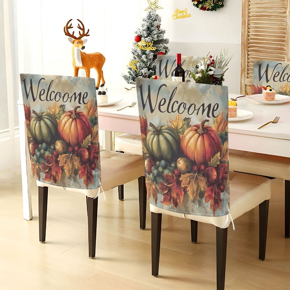 YAZAOO Chair Covers Set Home Kitchen Autumn Pumpkin Pattern Party Decor Seat Back Cover Protector