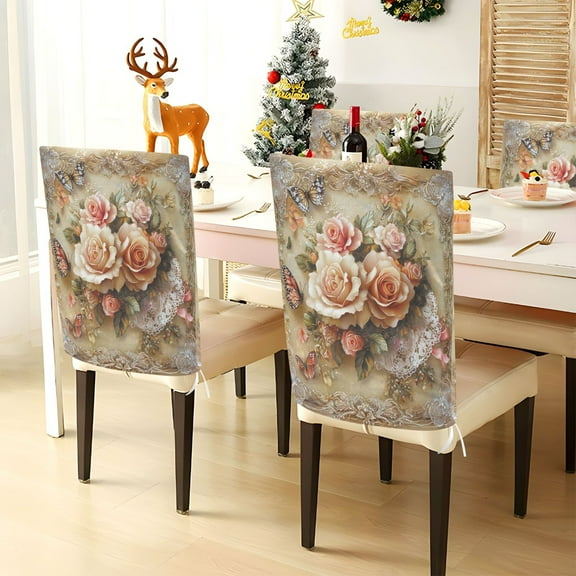 YAZAOO Chair Covers Set Home Kitchen Butterfly and Roses on Lace Party Decor Seat Back Cover Protector