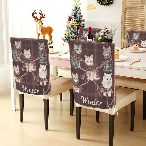 YAZAOO Chair Covers Set Home Kitchen Cats Wearing Scarves Party Decor Seat Back Cover Protector