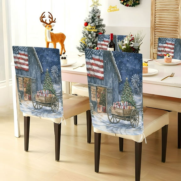YAZAOO Chair Covers Set Home Kitchen Christmas in Barn Party Decor Seat Back Cover Protector
