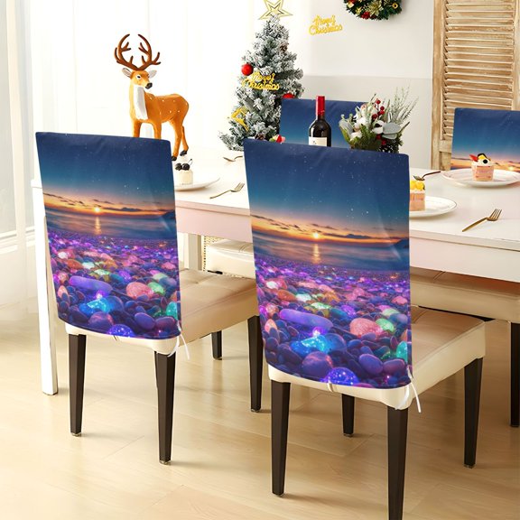 YAZAOO Chair Covers Set Home Kitchen Colorful Beach with Glowing Pebbles Party Decor Seat Back Cover Protector