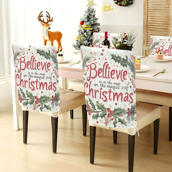 YAZAOO Chair Covers Set Home Kitchen Design Leaf Wreath Pattern for Christmas Party Decor Seat Back Cover Protector