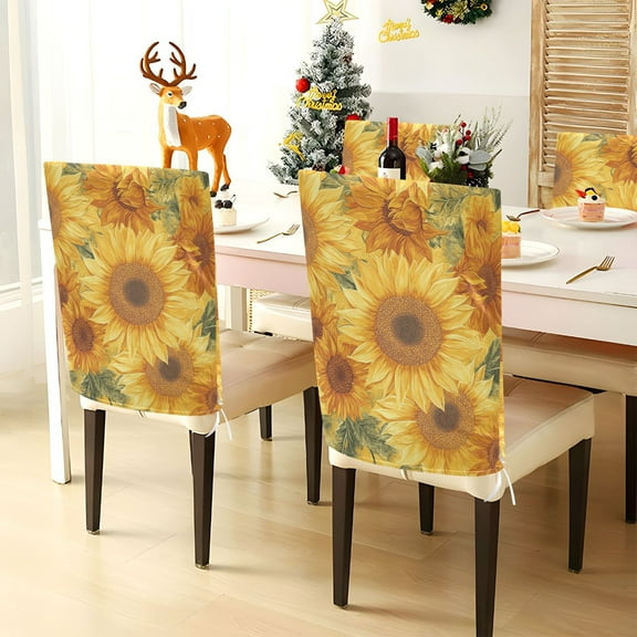 YAZAOO Chair Covers Set Home Kitchen Design Sunflower Painting Party Decor Seat Back Cover Protector