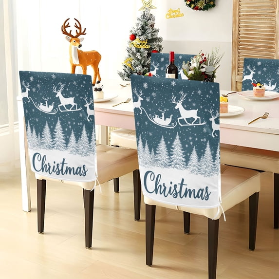 YAZAOO Chair Covers Set Home Kitchen Reindeer Soaring on The Blue Sky Pattern Party Decor Seat Back Cover Protector
