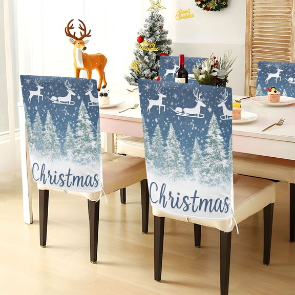 YAZAOO Chair Covers Set Home Kitchen Reindeer Soaring on The Sky Pattern Print Party Decor Seat Back Cover Protector