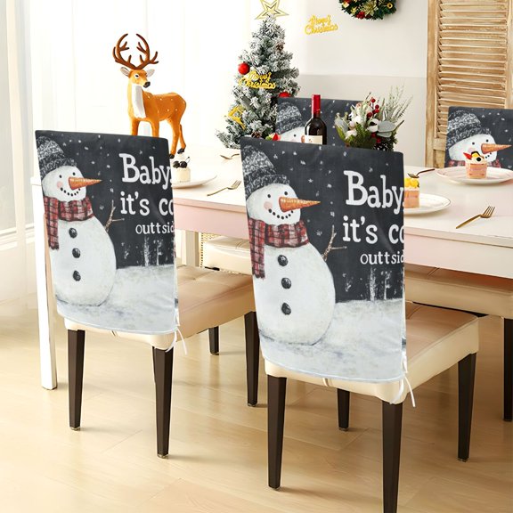 YAZAOO Chair Covers Set Home Kitchen Snowman with The Words Party Decor Seat Back Cover Protector