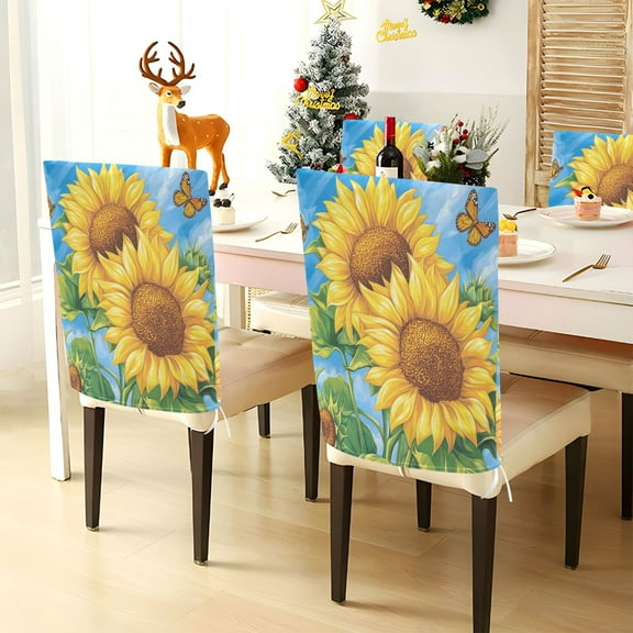 YAZAOO Chair Covers Set Home Kitchen Vibrant Sunflower Party Decor Seat Back Cover Protector