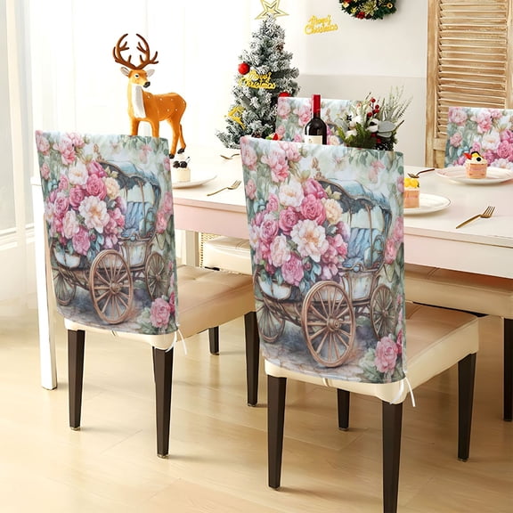 YAZAOO Chair Covers Set Home Kitchen Victorian Carriage with Roses Party Decor Seat Back Cover Protector