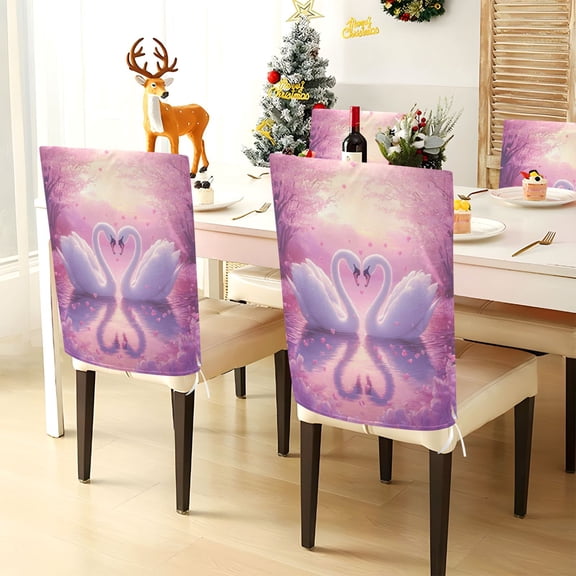 YAZAOO Chair Covers Set Home Kitchen White Swans Pattern Party Decor Seat Back Cover Protector